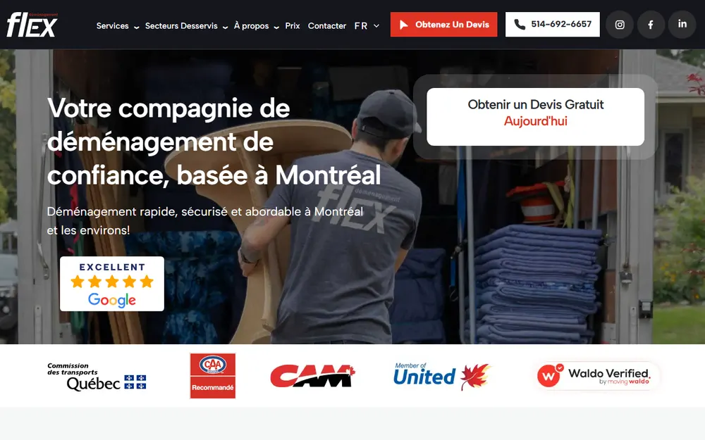 Flex Moving Montreal homepage