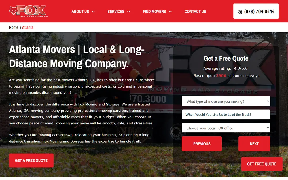 Fox Moving and Storage Atlanta homepage