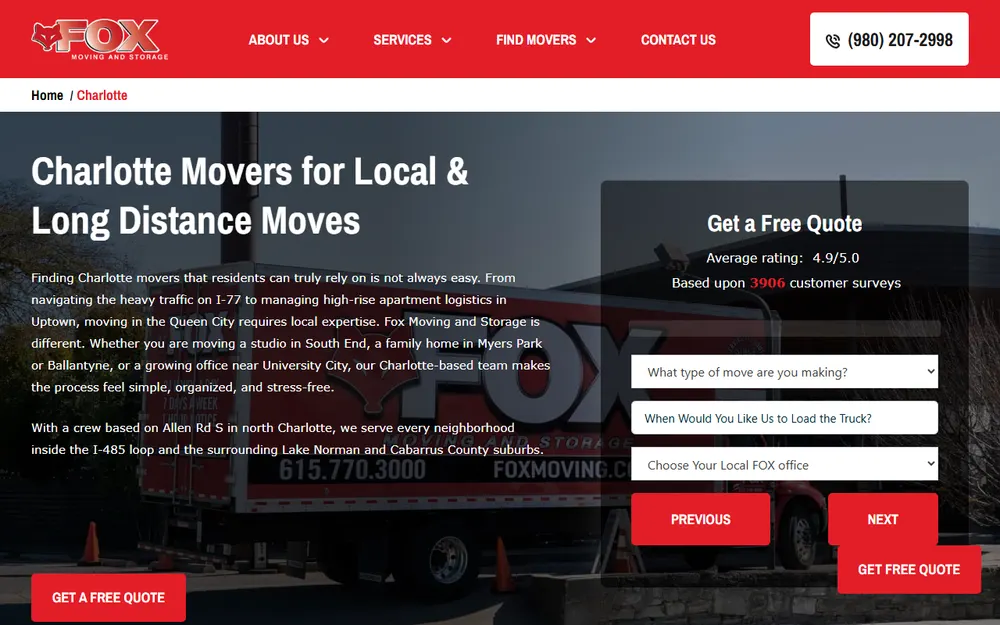 Fox Moving & Storage homepage