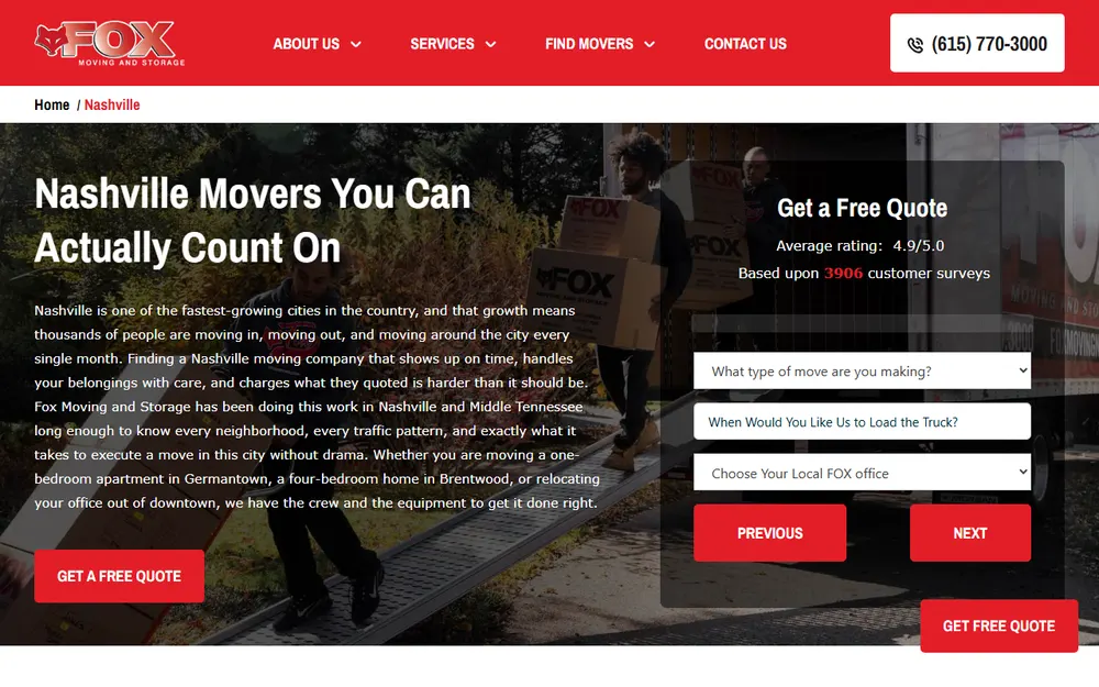 Fox Moving & Storage of Nashville homepage