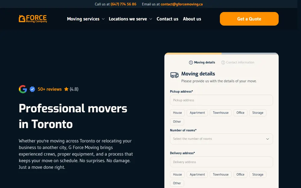 G-Force Moving Toronto homepage