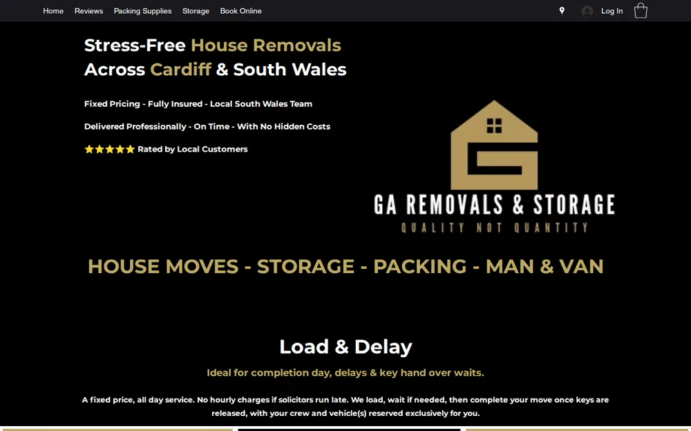 GA Removals and Storage homepage