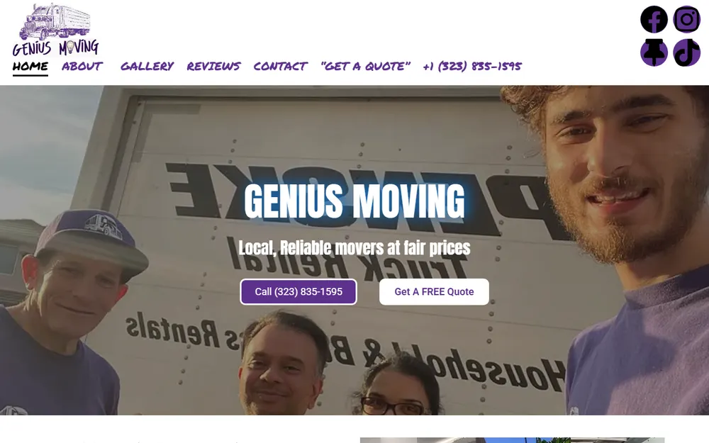 Genius Moving homepage