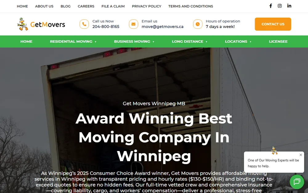Get Movers Winnipeg MB homepage