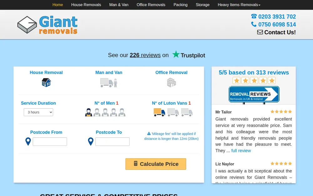 Giant Removals homepage