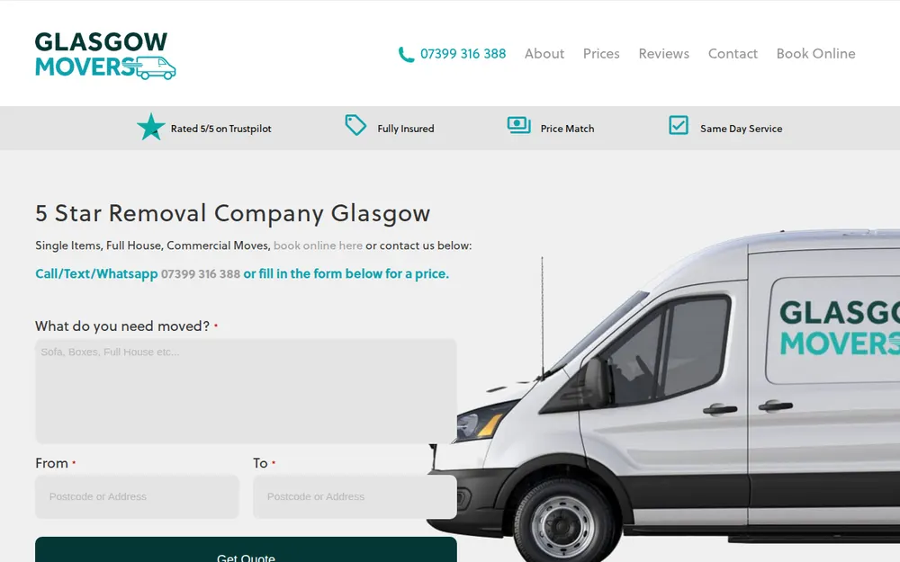 Glasgow Movers Man and Van homepage