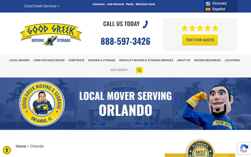 Good Greek Moving & Storage Orlando homepage