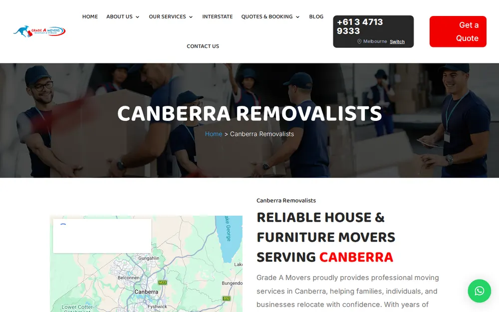 Grade A Movers Canberra homepage