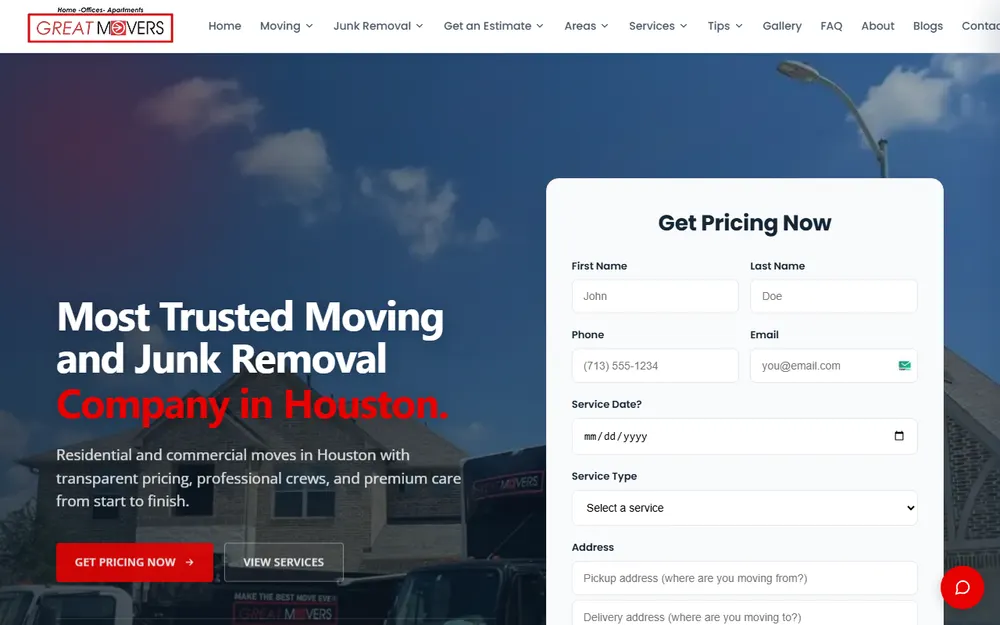 Great Movers Houston homepage
