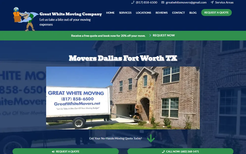 Great White Moving Company Fort Worth homepage