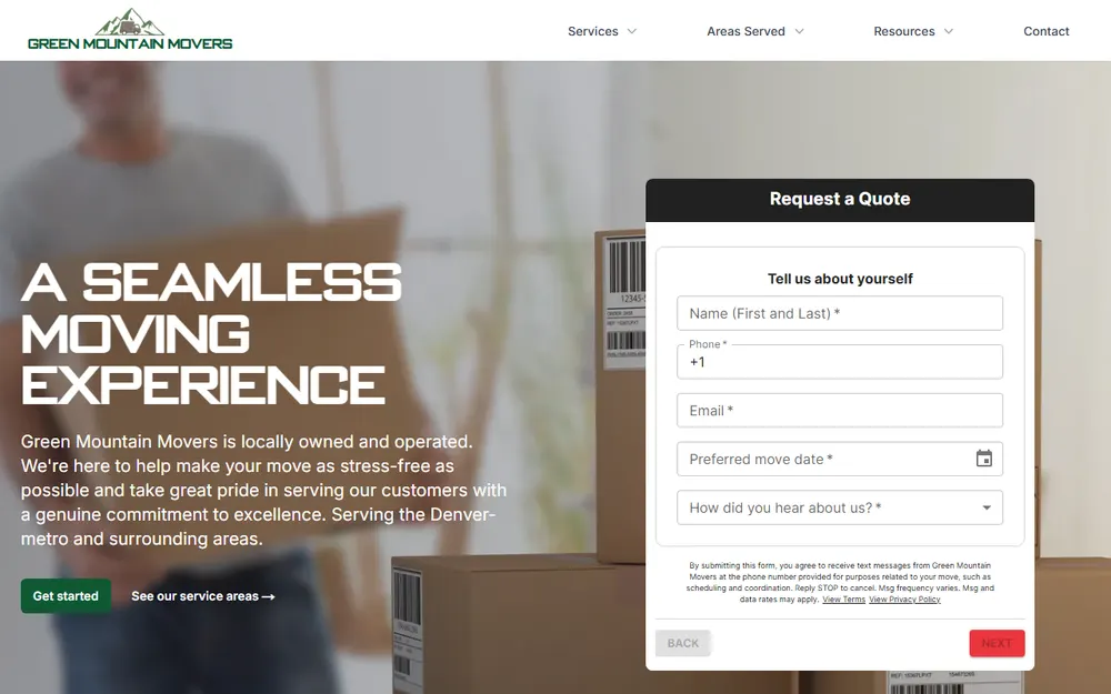 Green Mountain Movers homepage
