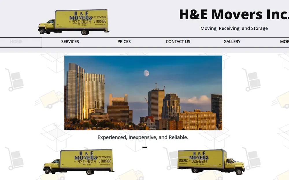 H & E Movers homepage