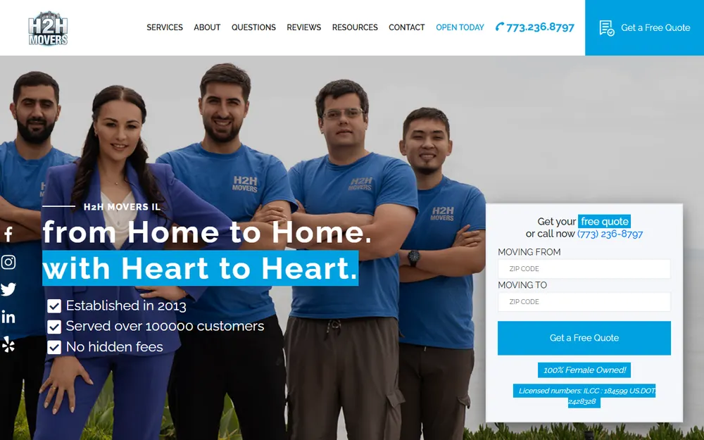 H2H Movers, Inc. homepage
