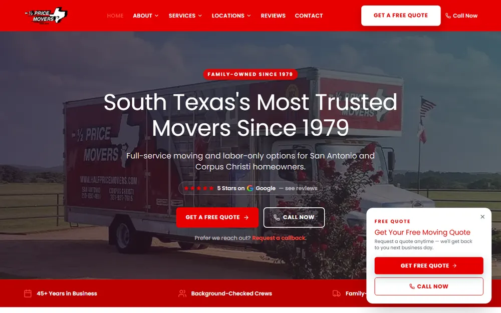 Half Price Movers San Antonio homepage