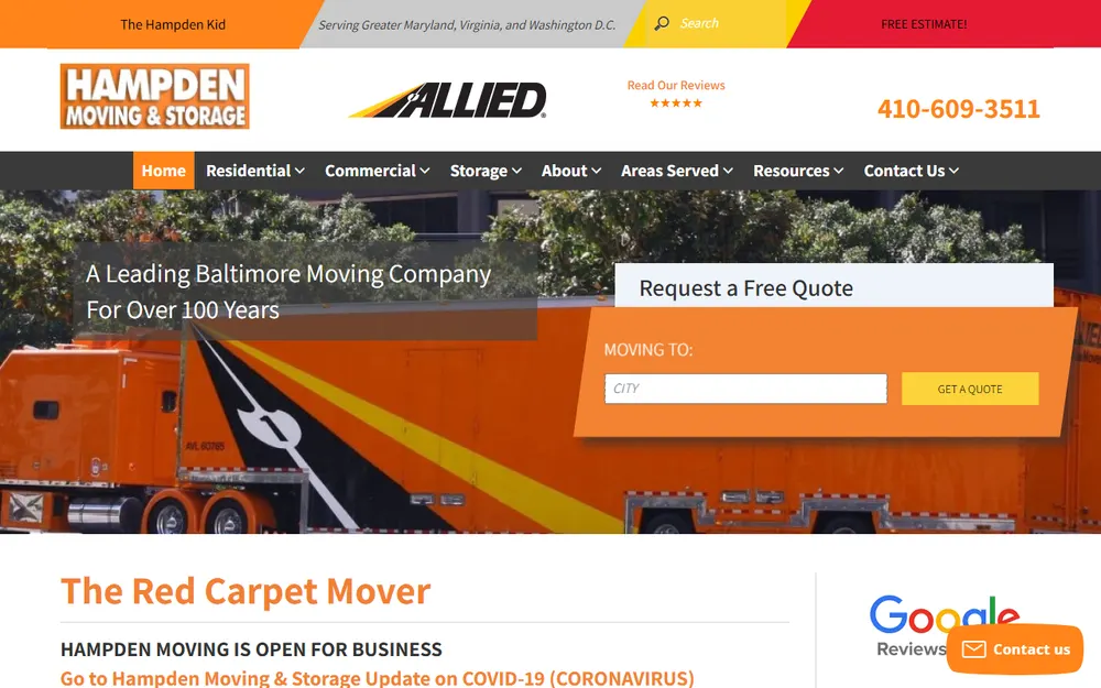 Hampden Moving & Storage homepage