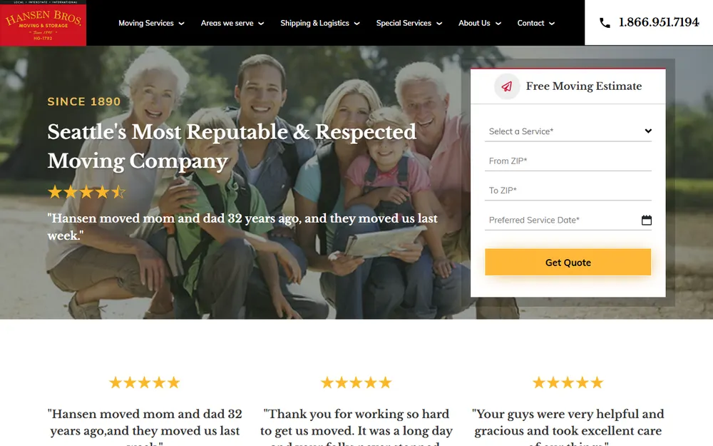 Hansen Bros. Moving & Storage homepage
