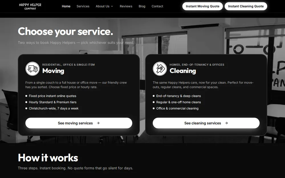 Happy Helper Moving Company homepage