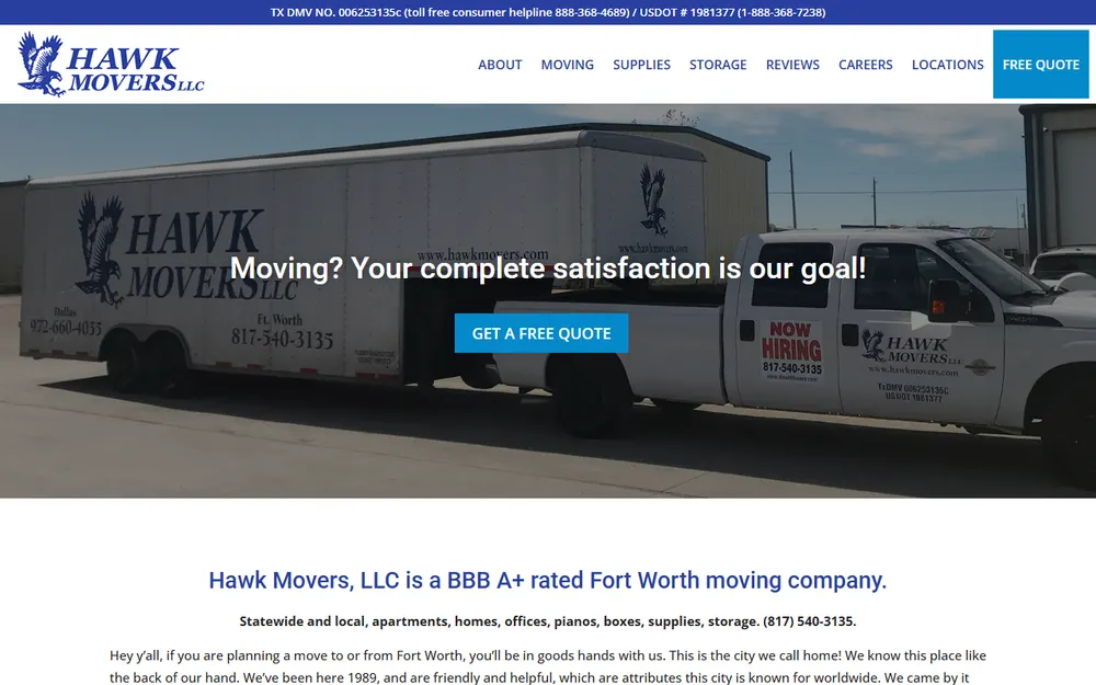 Hawk Movers, LLC homepage