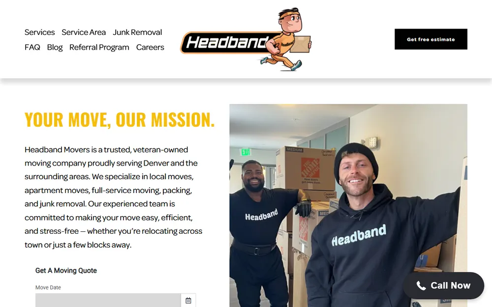Headband Movers homepage