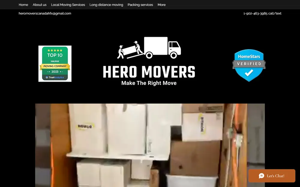 Hero movers canada homepage