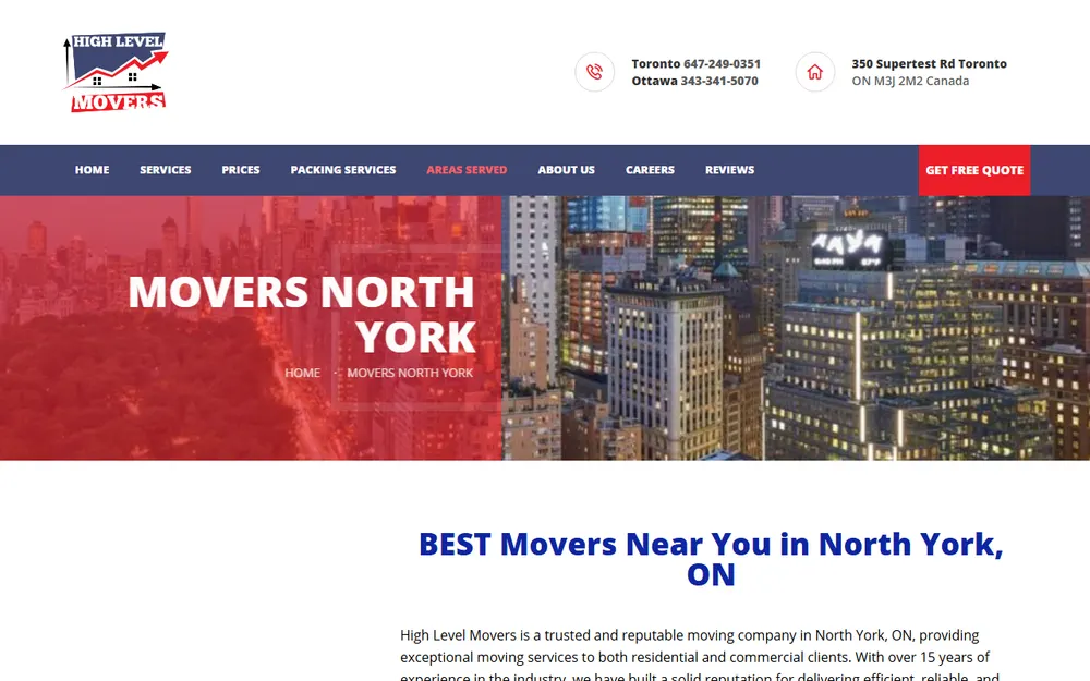 High-Level Movers Toronto Moving Company homepage