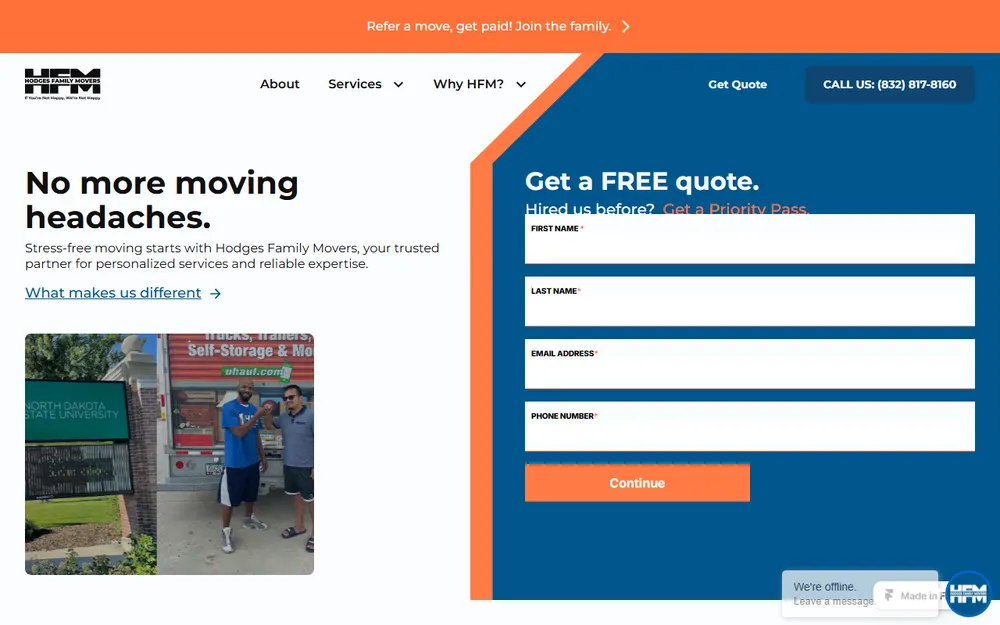 Hodges Family Movers homepage