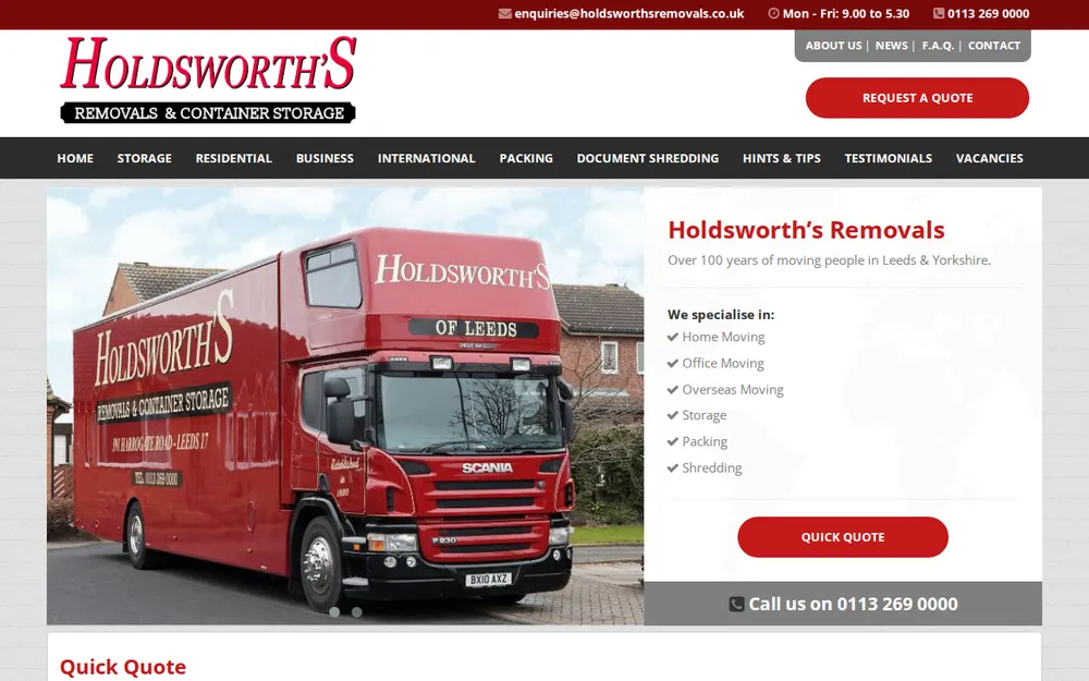 Holdsworth's Removals Ltd homepage