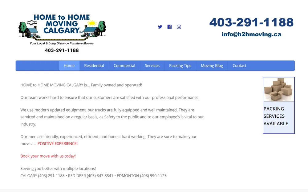 Home To Home Moving calgary Ltd homepage