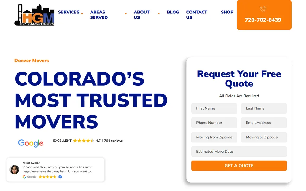 Homegrown Moving and Storage homepage