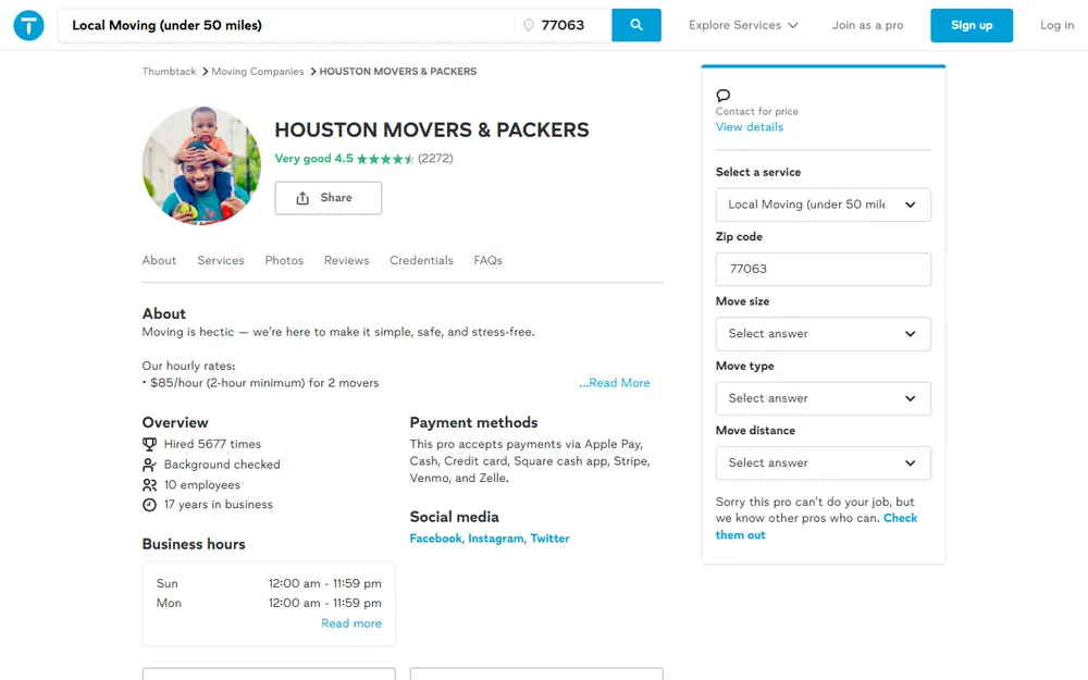 Houston Movers homepage