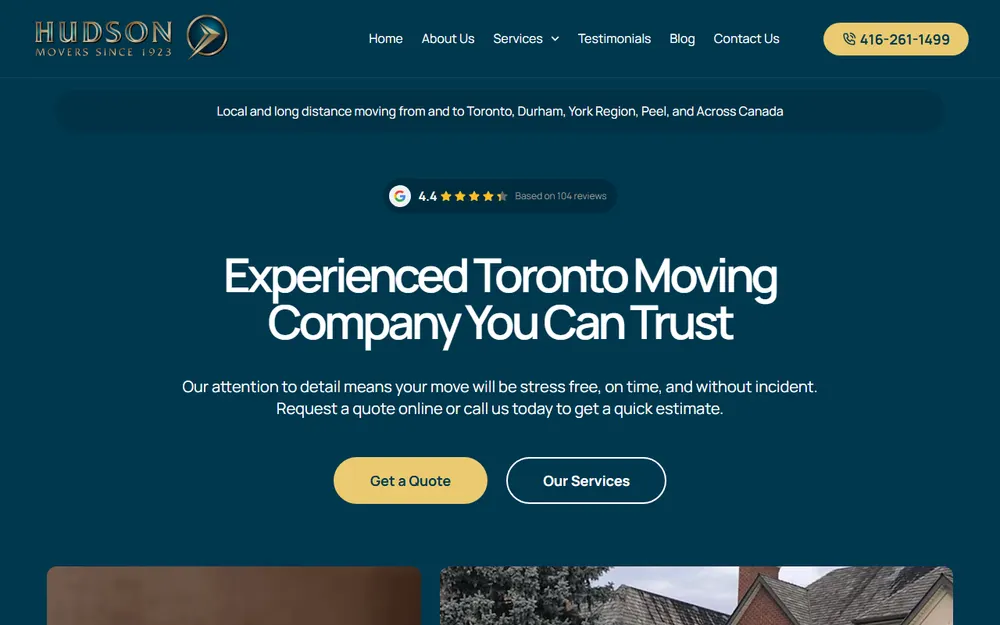 Hudson Movers Toronto homepage