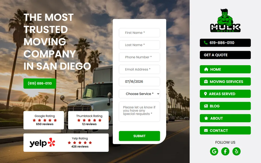 Hulk Movers LLC homepage