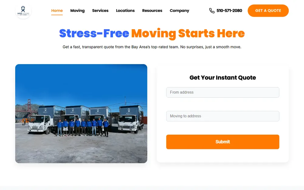 Impel Moving homepage