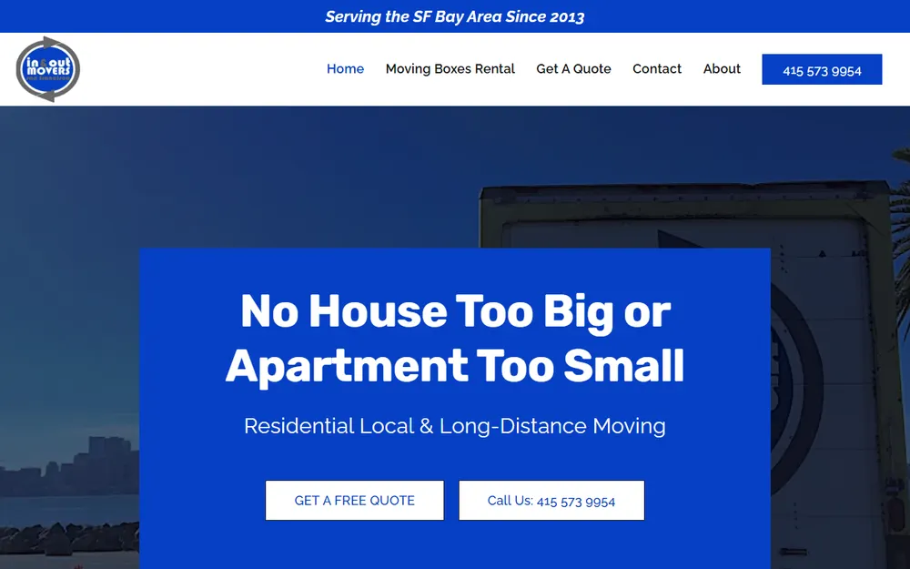In & Out Movers and Storage homepage