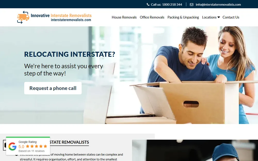 Innovative Interstate Removalists homepage