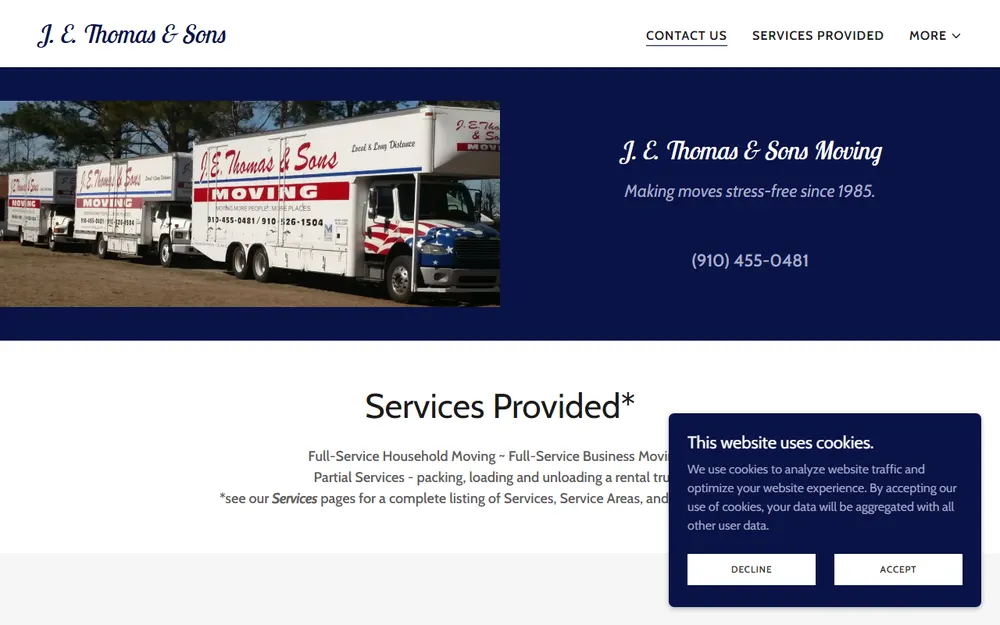 J. E. Thomas & Sons Moving homepage