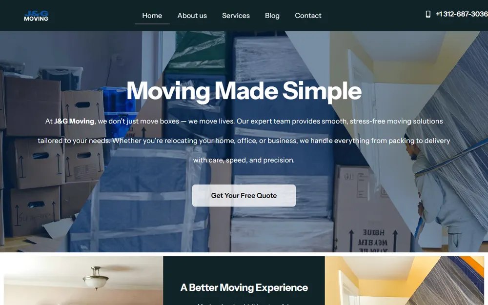 J & G Moving homepage