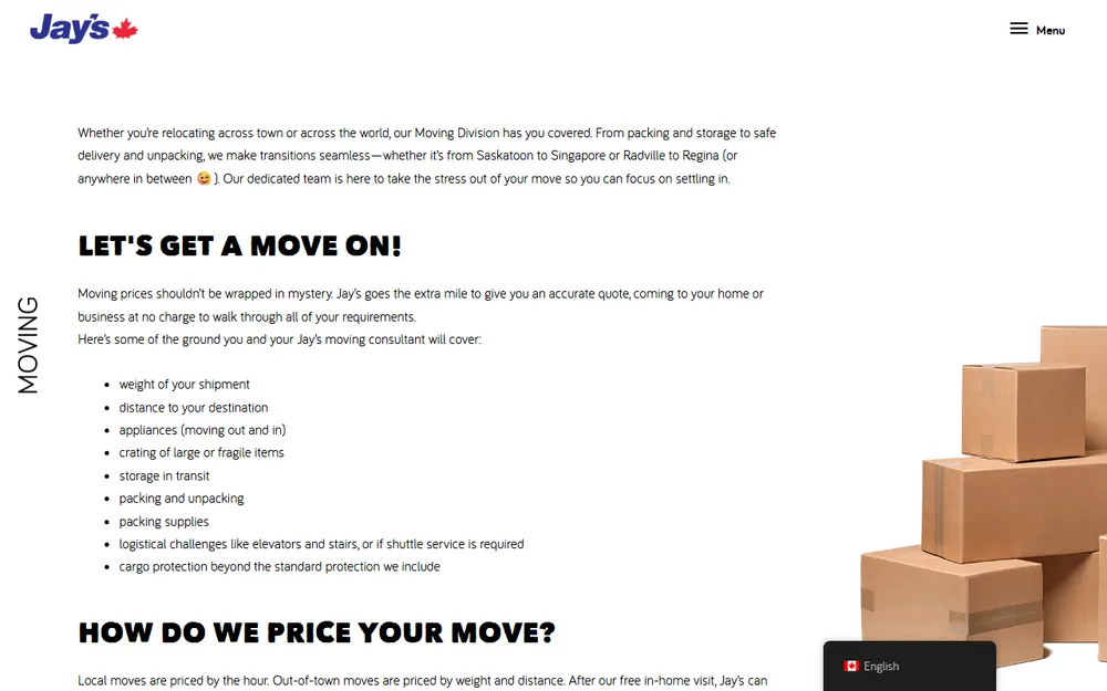 Jay’s Transportation Group Regina Moving homepage
