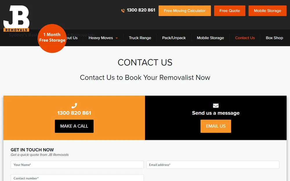 JB Removals homepage