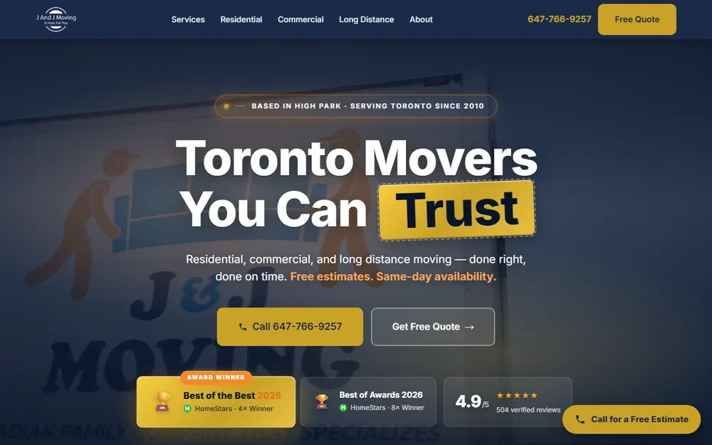 J&J Moving Company homepage