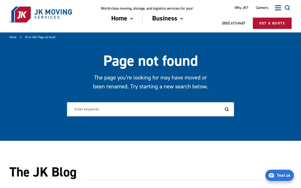 JK Moving Services homepage