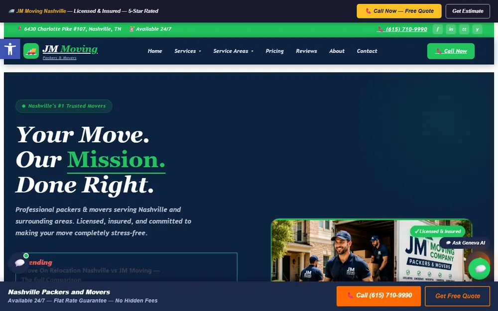 JM Moving Company homepage