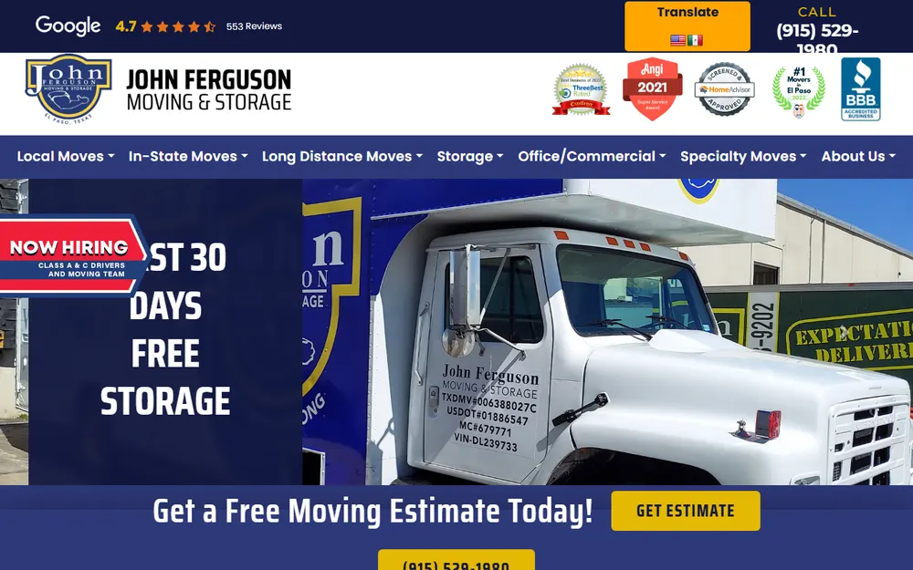 John Ferguson Moving & Storage homepage