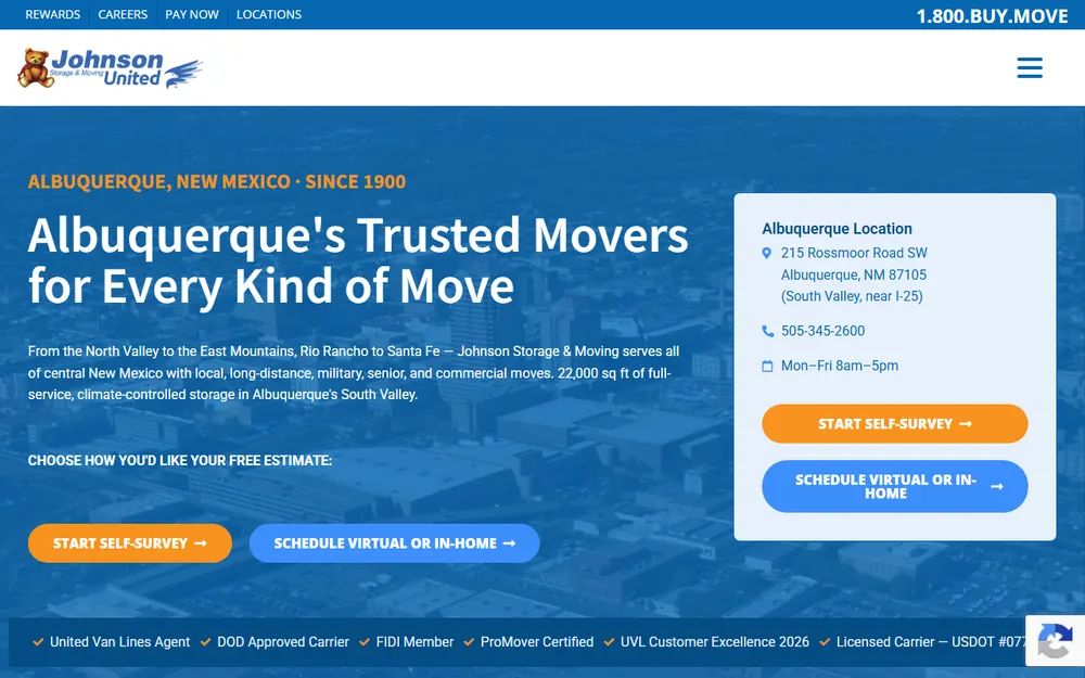 Johnson Storage & Moving homepage