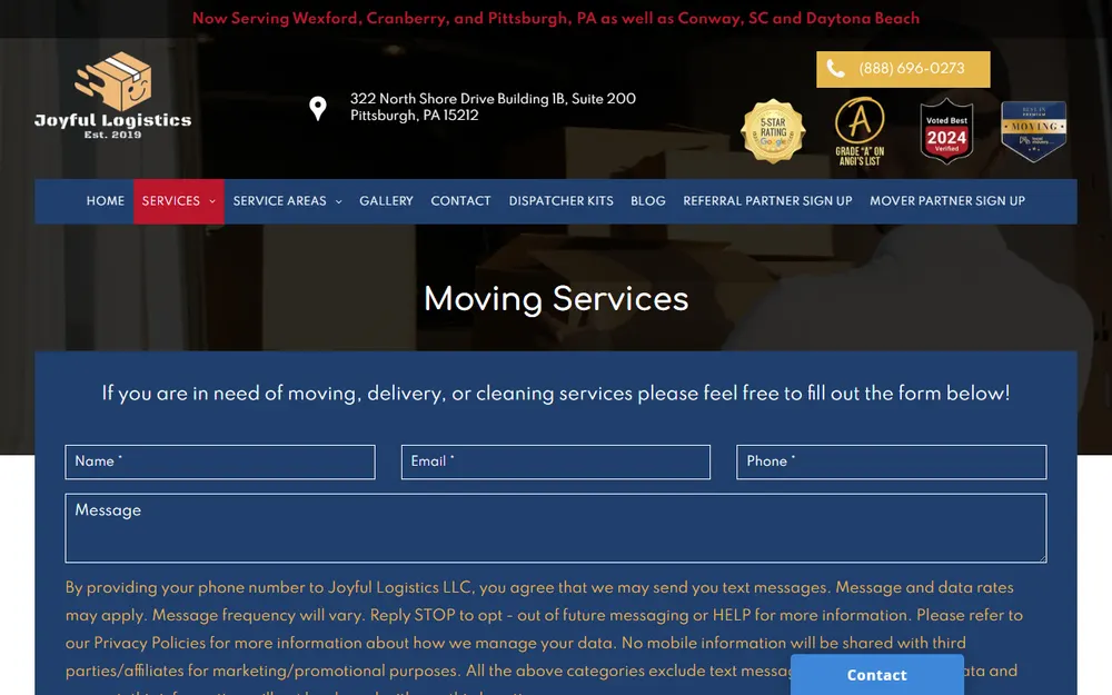 Joyful Logistics LLC homepage