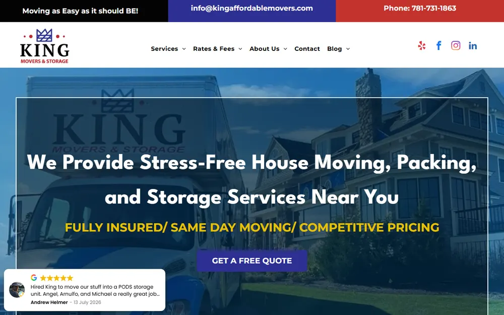 King Affordable Movers homepage