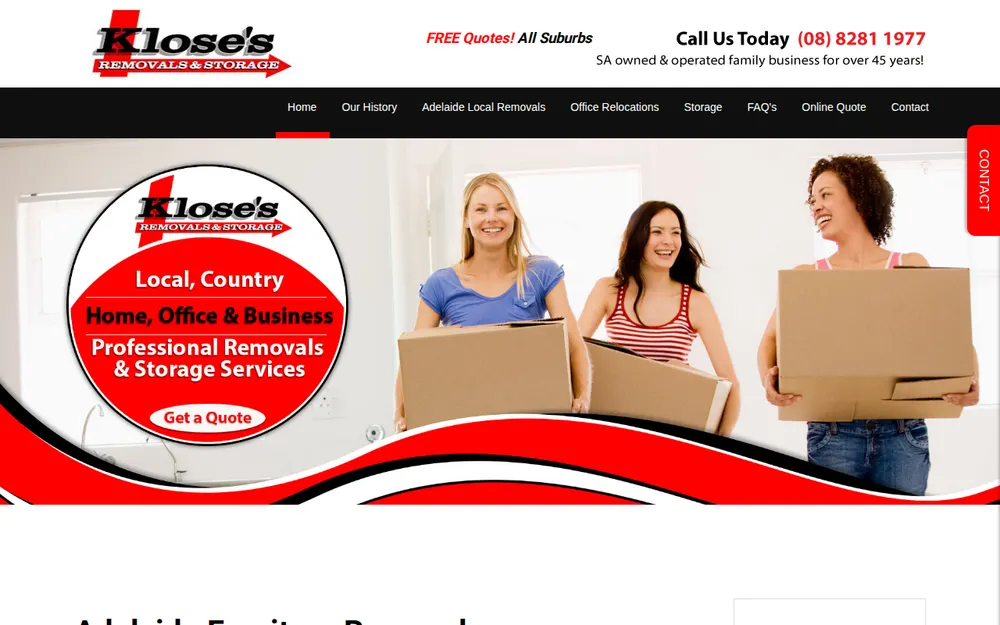 Klose's Removals and Storage homepage