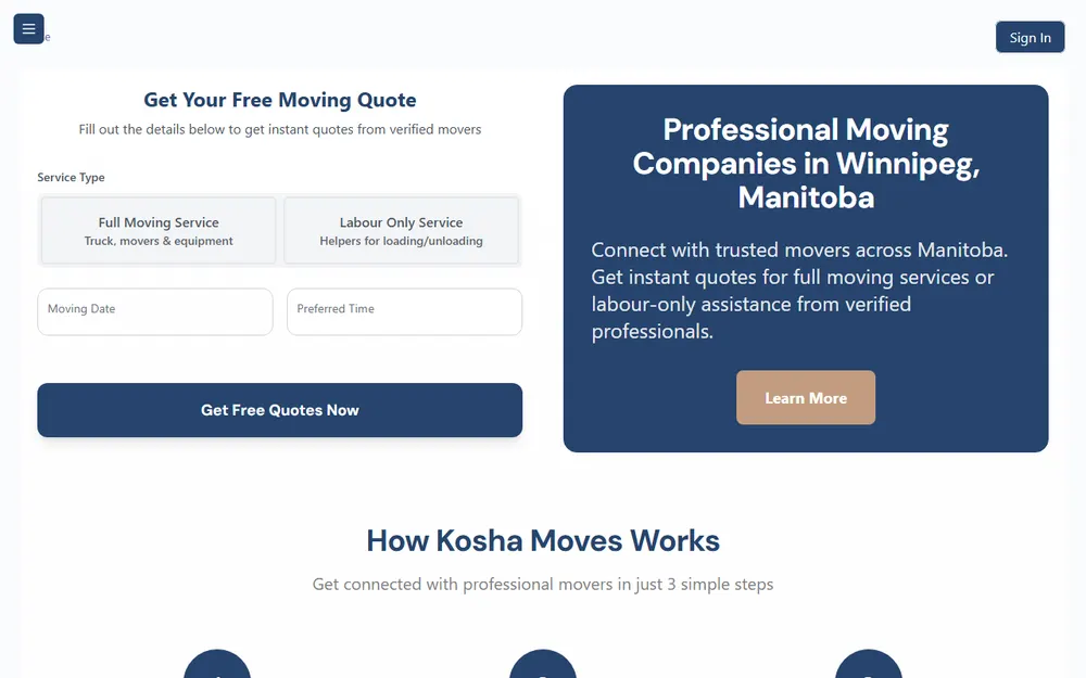 Kosha Moves homepage