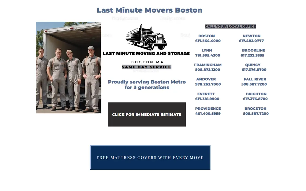 Last Minute Movers Boston homepage