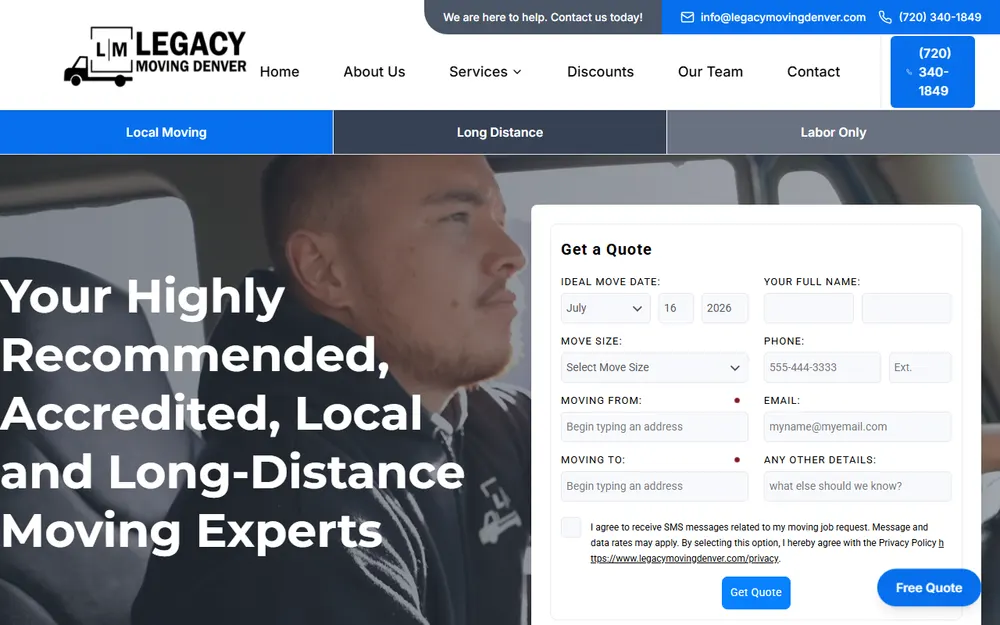 Legacy Moving homepage